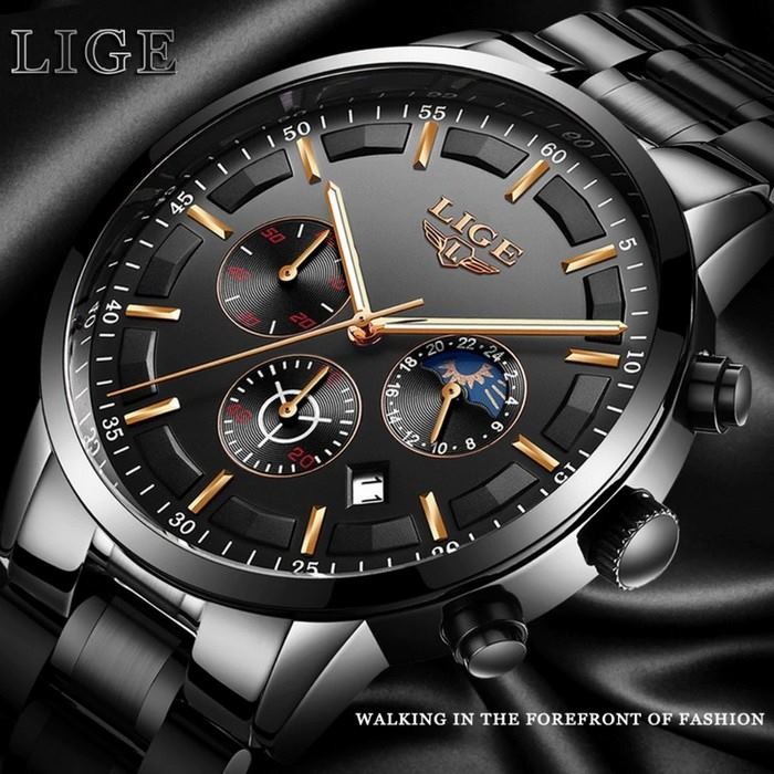 Business Styled Quartz Watch Chronograph Calendar Waterproof for Men with Stainless Steel Strap