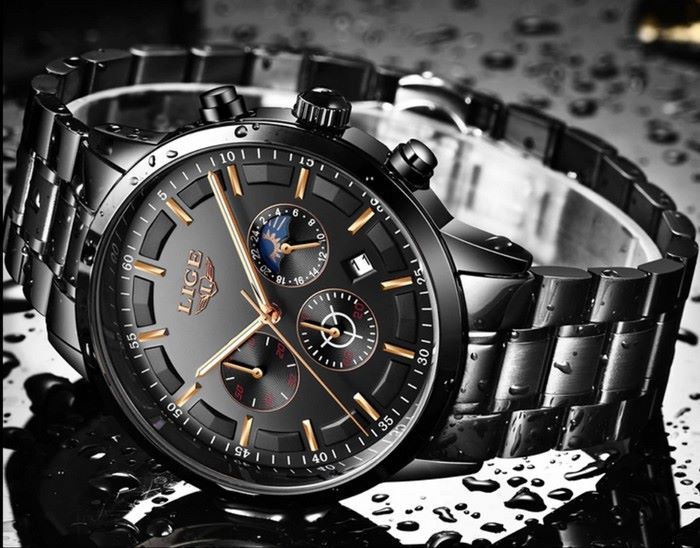 Business Styled Quartz Watch Chronograph Calendar Waterproof for Men with Stainless Steel Strap
