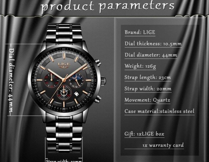 Business Styled Quartz Watch Chronograph Calendar Waterproof for Men with Stainless Steel Strap