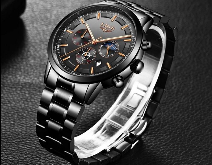 Business Styled Quartz Watch Chronograph Calendar Waterproof for Men with Stainless Steel Strap