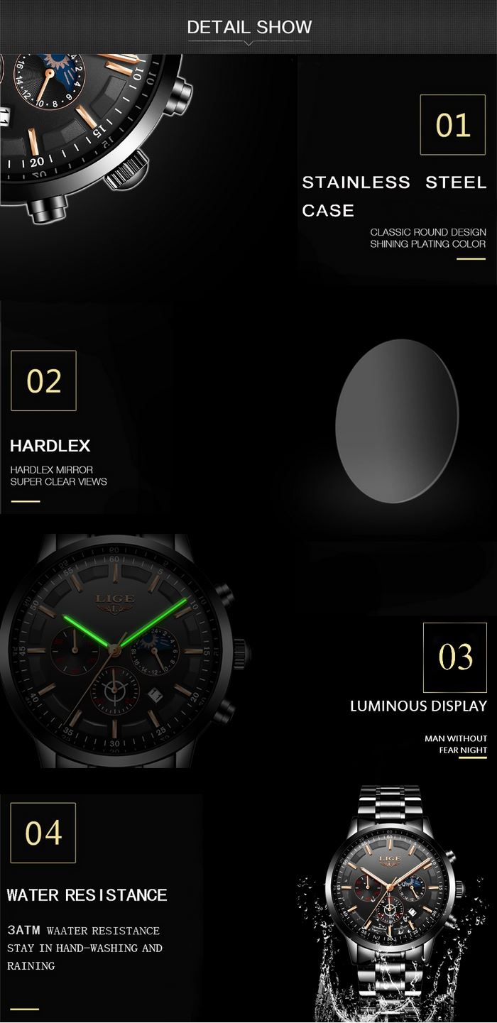 Business Styled Quartz Watch Chronograph Calendar Waterproof for Men with Stainless Steel Strap