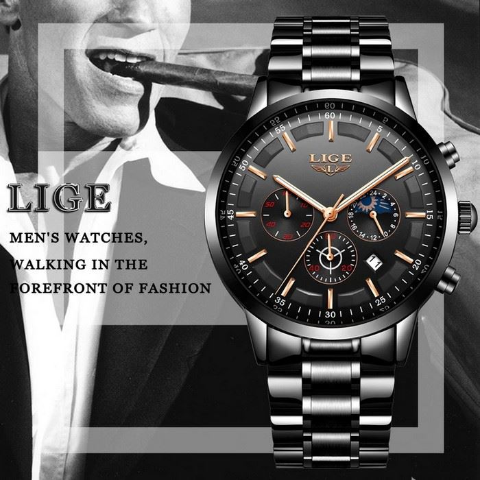 Business Styled Quartz Watch Chronograph Calendar Waterproof for Men with Stainless Steel Strap