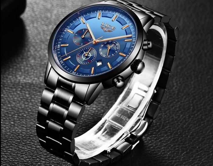 Business Styled Quartz Watch Chronograph Calendar Waterproof for Men with Stainless Steel Strap