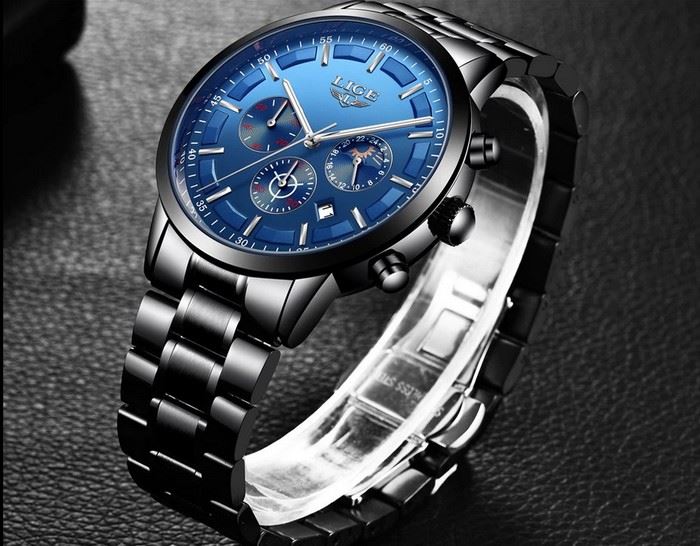 Business Styled Quartz Watch Chronograph Calendar Waterproof for Men with Stainless Steel Strap