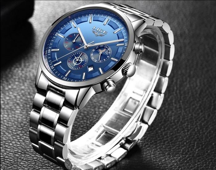 Business Styled Quartz Watch Chronograph Calendar Waterproof for Men with Stainless Steel Strap