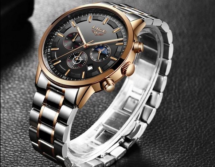 Business Styled Quartz Watch Chronograph Calendar Waterproof for Men with Stainless Steel Strap
