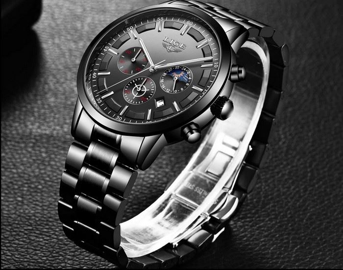 Business Styled Quartz Watch Chronograph Calendar Waterproof for Men with Stainless Steel Strap