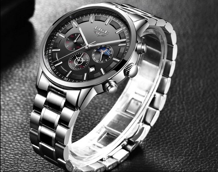 Business Styled Quartz Watch Chronograph Calendar Waterproof for Men with Stainless Steel Strap