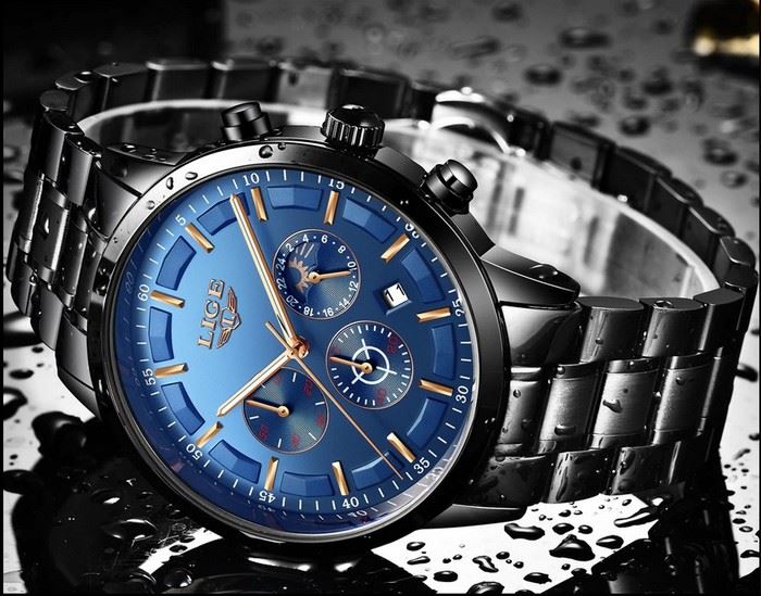 Business Styled Quartz Watch Chronograph Calendar Waterproof for Men with Stainless Steel Strap
