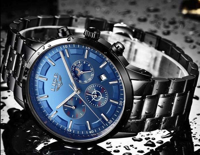 Business Styled Quartz Watch Chronograph Calendar Waterproof for Men with Stainless Steel Strap