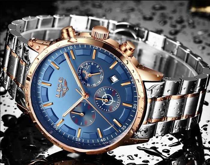 Business Styled Quartz Watch Chronograph Calendar Waterproof for Men with Stainless Steel Strap
