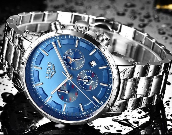 Business Styled Quartz Watch Chronograph Calendar Waterproof for Men with Stainless Steel Strap