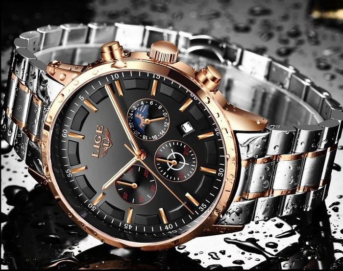 Business Styled Quartz Watch Chronograph Calendar Waterproof for Men with Stainless Steel Strap