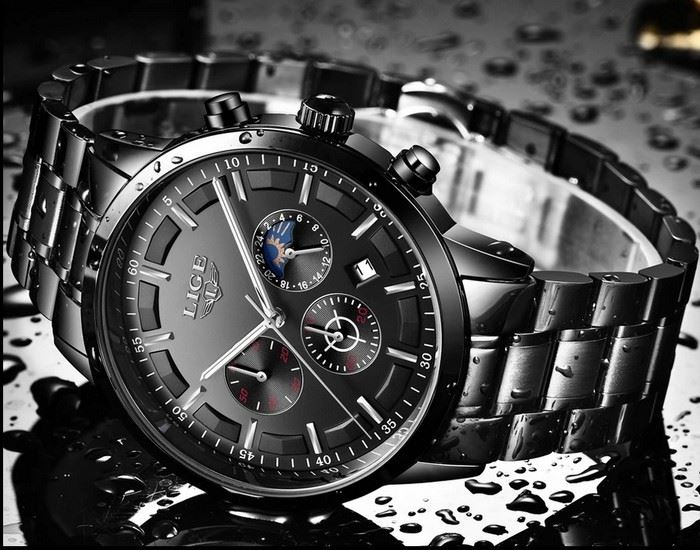 Business Styled Quartz Watch Chronograph Calendar Waterproof for Men with Stainless Steel Strap