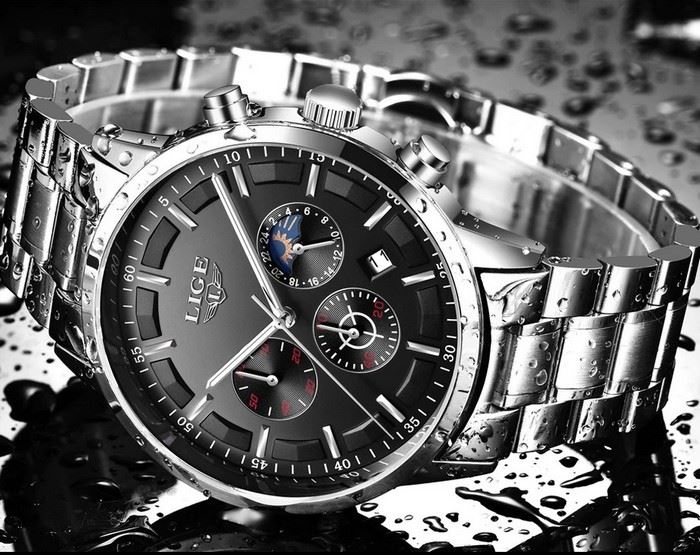 Business Styled Quartz Watch Chronograph Calendar Waterproof for Men with Stainless Steel Strap