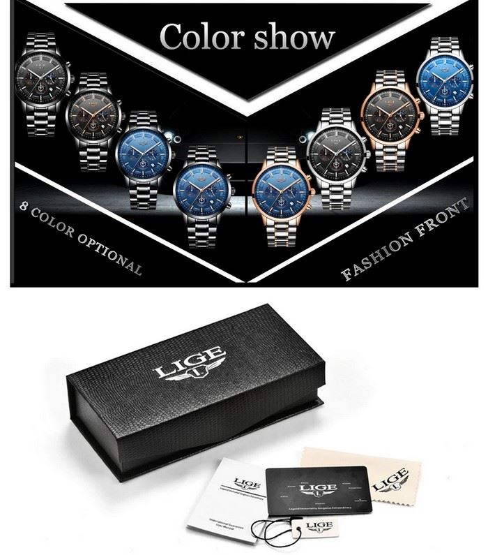 Business Styled Quartz Watch Chronograph Calendar Waterproof for Men with Stainless Steel Strap