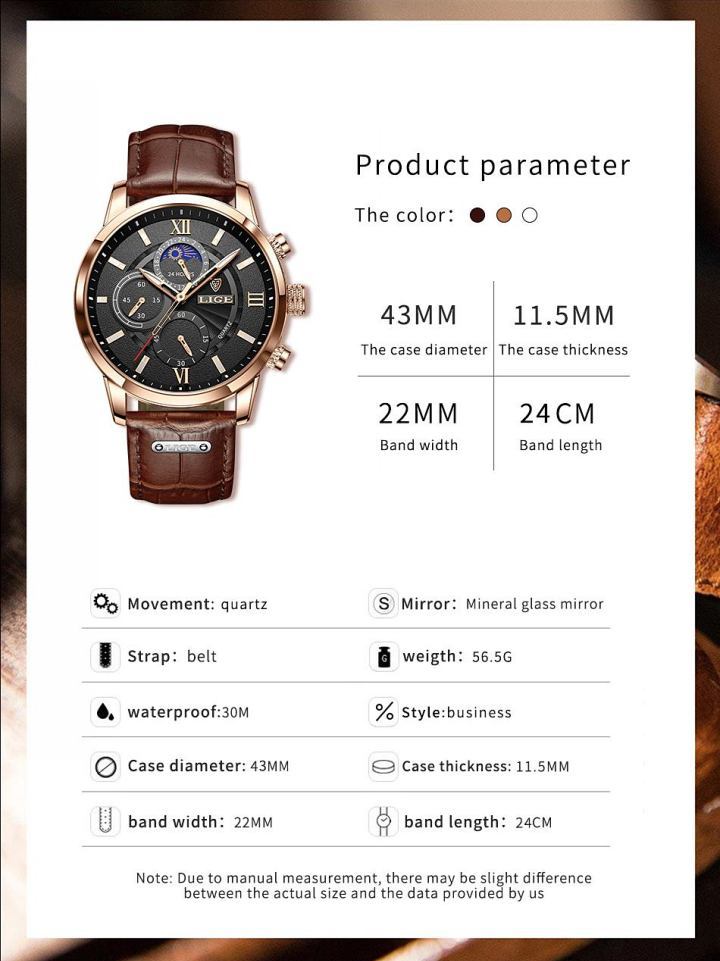 Men's Moon Phase Leather Band Watches