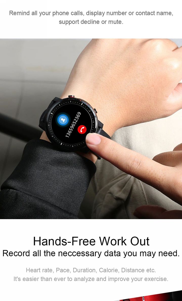 Smart watch for iOS Android phones built led flashlight