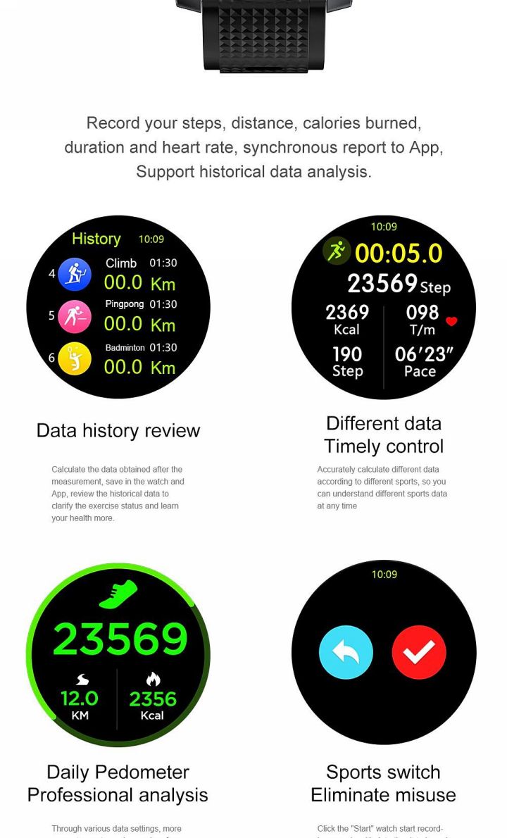 Smart watch for iOS Android phones built led flashlight