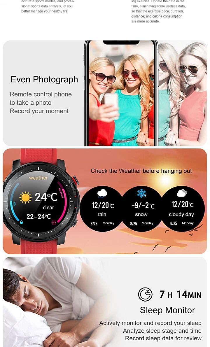 Smart watch for iOS Android phones built led flashlight