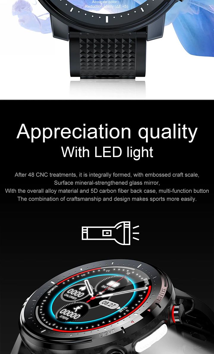 Smart watch for iOS Android phones built led flashlight
