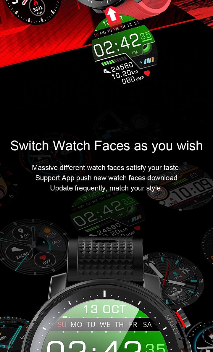 Smart watch for iOS Android phones built led flashlight