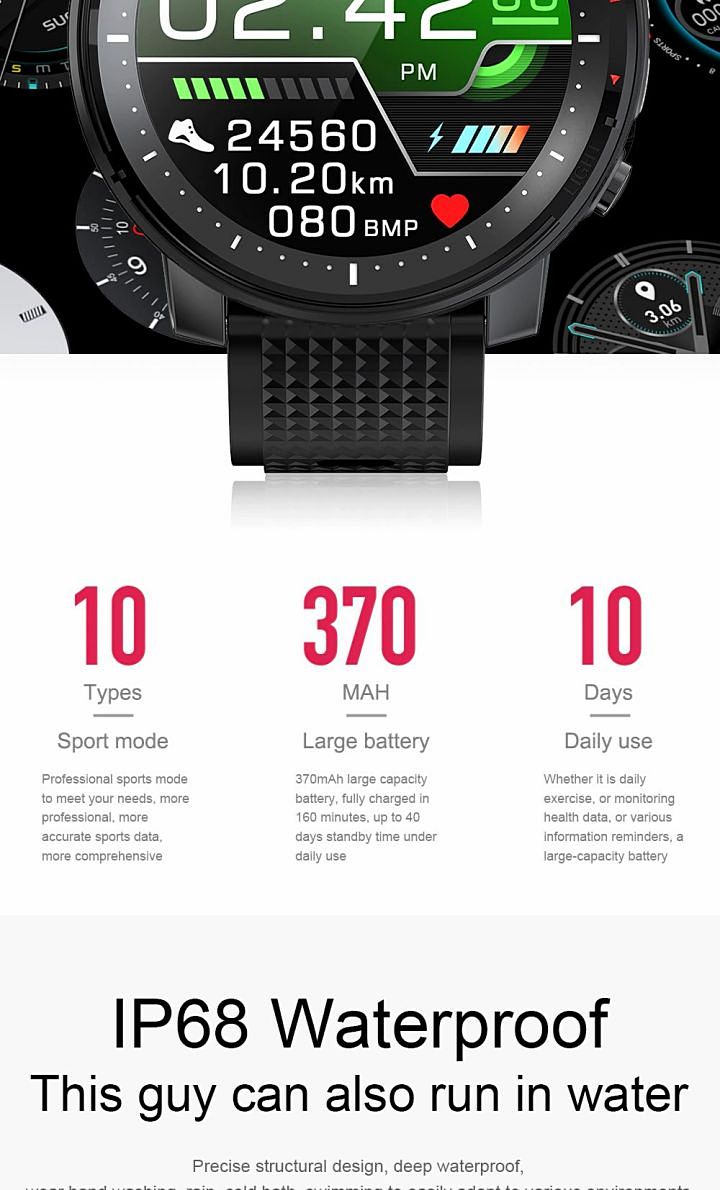 Smart watch for iOS Android phones built led flashlight