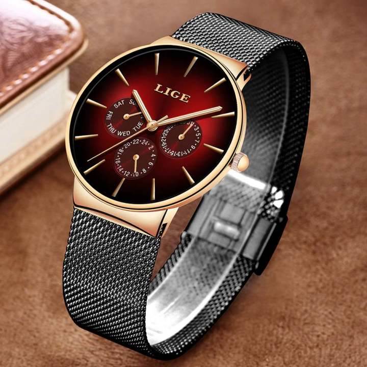 Mens Watches Luxury Quartz Ruby Mesh Steel Strap Business Luminous Wrist Watch Waterproof Watches For Men