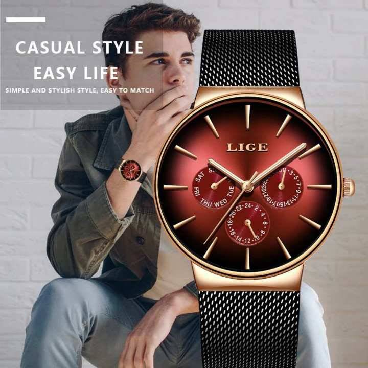 Mens Watches Luxury Quartz Ruby Mesh Steel Strap Business Luminous Wrist Watch Waterproof Watches For Men
