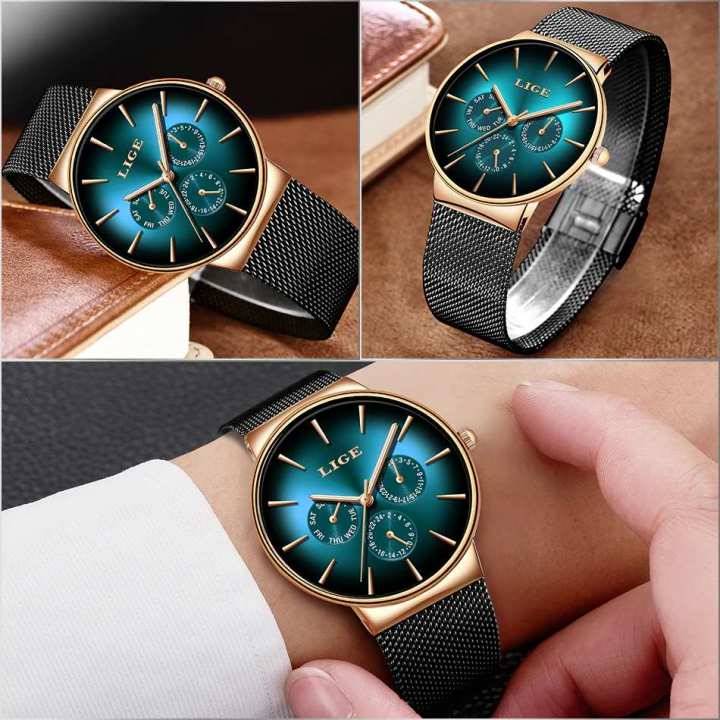 Mens Watches Luxury Quartz Ruby Mesh Steel Strap Business Luminous Wrist Watch Waterproof Watches For Men