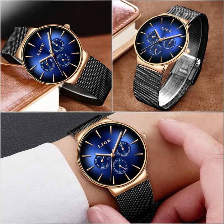 Mens Watches Luxury Quartz Ruby Mesh Steel Strap Business Luminous Wrist Watch Waterproof Watches For Men