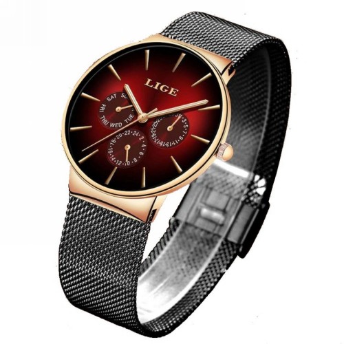 Mens Watches Luxury Quartz Ruby Mesh Steel Strap Business Luminous Wrist Watch Waterproof Watches For Men