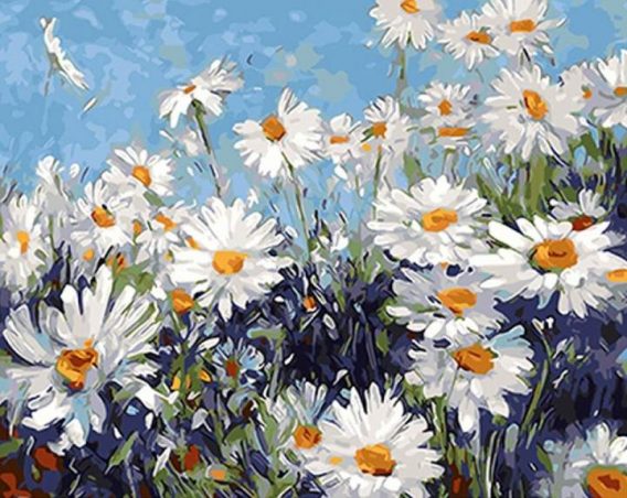 Canvas Wall Art White Flowers Paint By Numbers DIY Kit Acrylic Paint Home Decor Painting Art